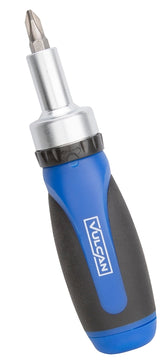 Vulcan Screwdriver Ratchet, #0, #1, #2, 3/16, 1/4 in Drive, Philips & Slotted Drive, 4-1/2 in OAL, Plastic Handle